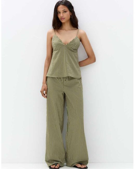 Pull&Bear Green Striped Strappy Top