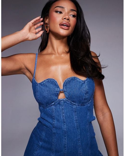 ASOS Blue Heart Cup Denim Maxi Dress