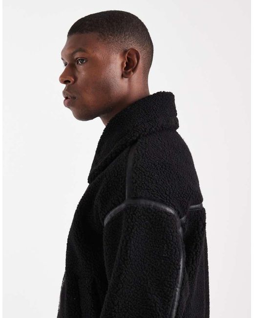 Redefined Rebel Black Boxy Shearling Aviator Jacket for men
