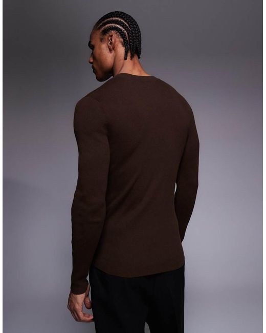 ASOS Gray Essential Muscle-fit Fine-rib Knit Crew-neck for men