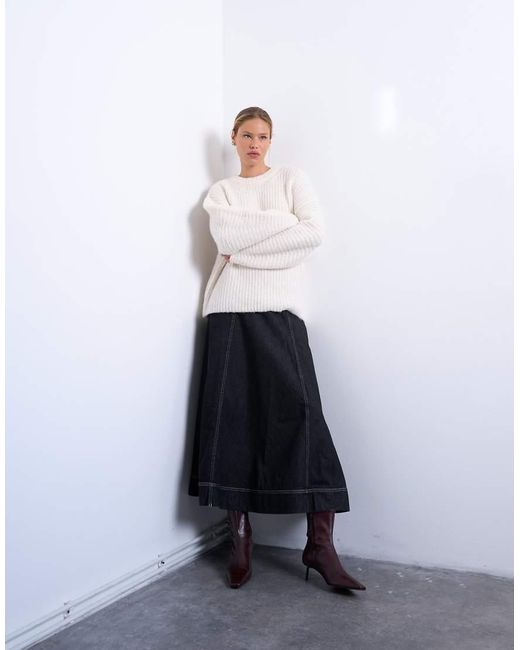 Maglione Lavorato A Coste Color Avorio Con Maniche A Palloncino di TOPSHOP in White