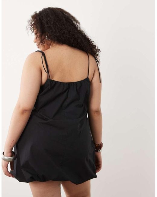 ASOS Black Asos Design Curve Poplin Puff Mini Sundress With Tie Straps