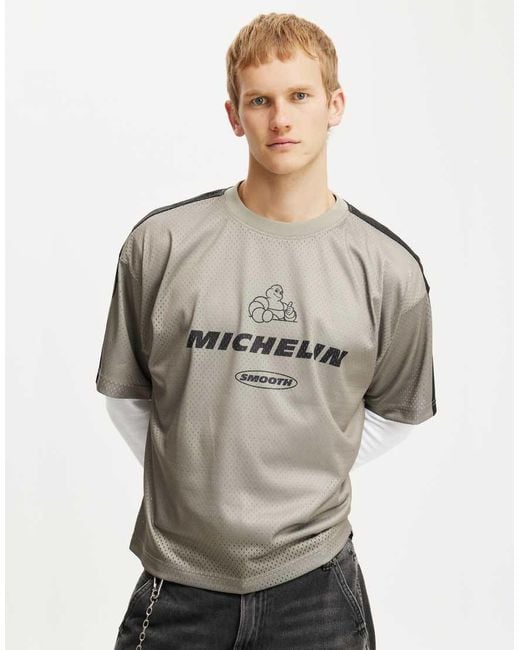 Cotton On Gray Michelin Crew Neck Mesh T-Shirt for men