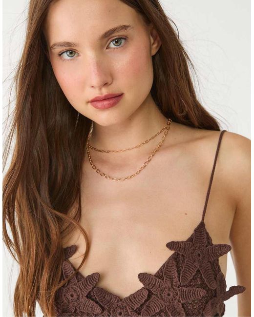 Stradivarius White Floral Crochet Top
