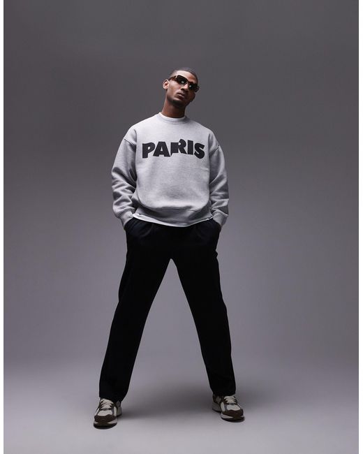 Topman Metallic Oversized Fit Sweatshirt With Paris Print for men