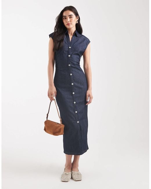 ONLY Blue Button Through Denim Midi Dress