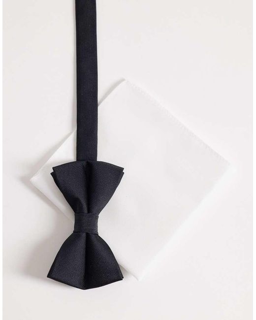 ASOS Black Satin Bow Tie And Pocket Square for men
