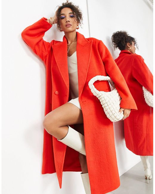 ASOS Longline Wool Mix Coat in Red Lyst UK