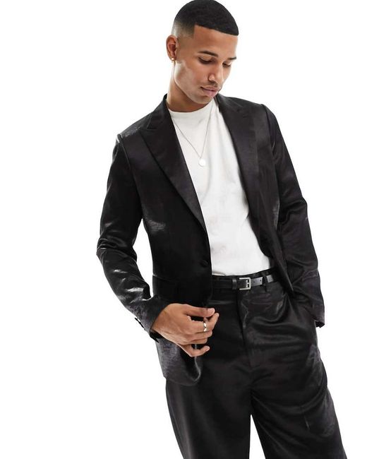 Gianni Feraud Black Satin Sb Suit Jacket for men