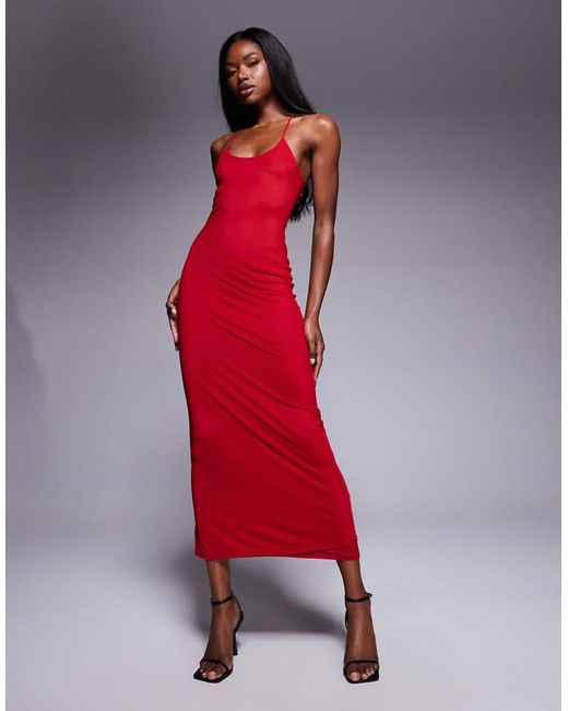 ASOS Red Mesh Super Scoop Cami Midi Dress