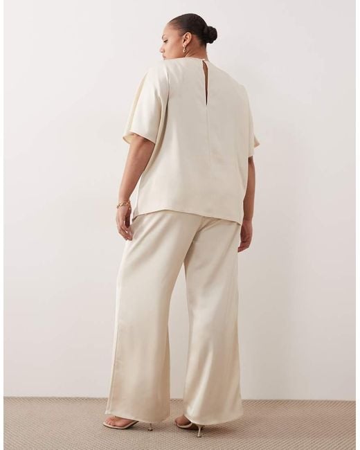 Pretty Lavish Curve Natural Satin Wide Leg Tie Waist Pants