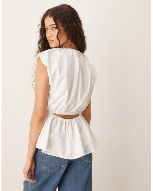 Y.A.S White exaggerated Shoulder Detail Fitted Poplin Top