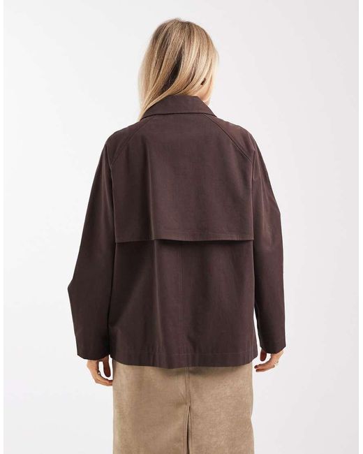 Object Brown Premium Peter Pan Collar Short Trench Coat