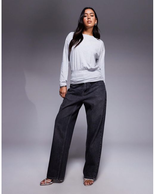 ASOS Gray Cinched Waist Batwing Top