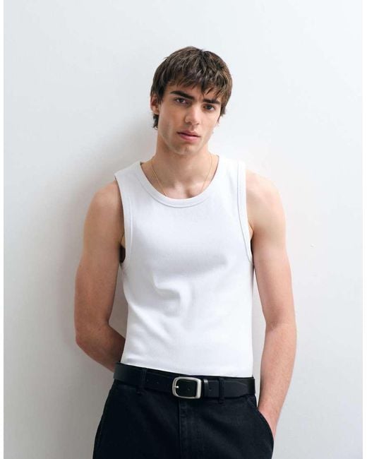ASOS COLLECTIVE White Super Heavyweight Muscle Fit Rib Tank Top for men