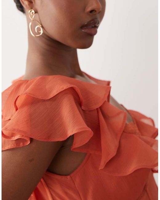 ASOS Red Frill Sleeve Maxi Dress With Fishtail Hem