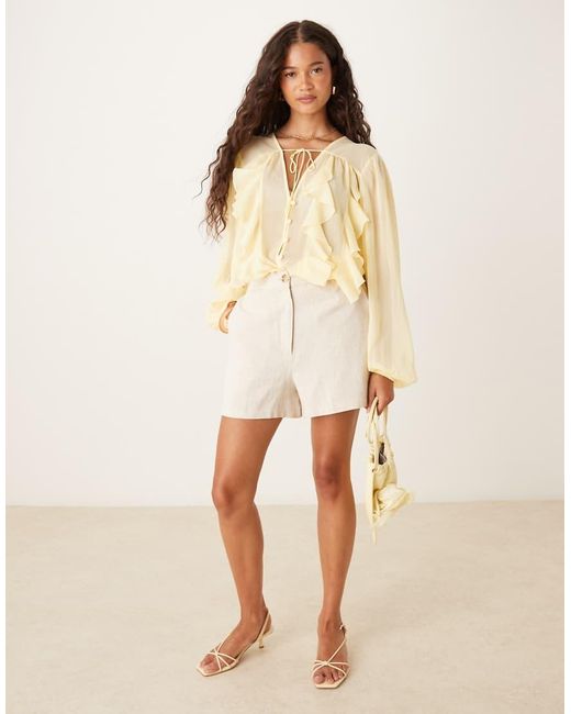 ASOS Natural Chiffon Ruffle Longline Blouse