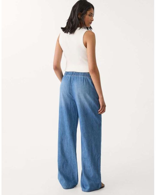 Jeans A Fondo Ampio Medio Con Coulisse di Stradivarius in Blue