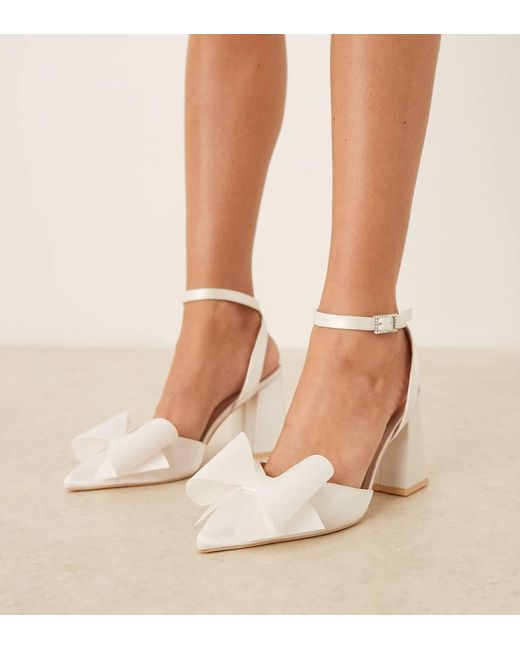 Be Mine Wide Fit Natural Bridal Flavia Block Heeled Shoes With Bow