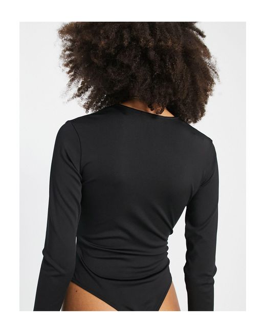 Pull&Bear Blue Long Sleeve Bodysuit With Front Detail