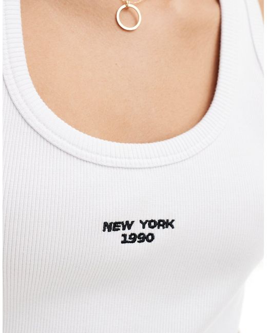 4th & Reckless White Premium Ribbed Embroidered Logo Vest Top