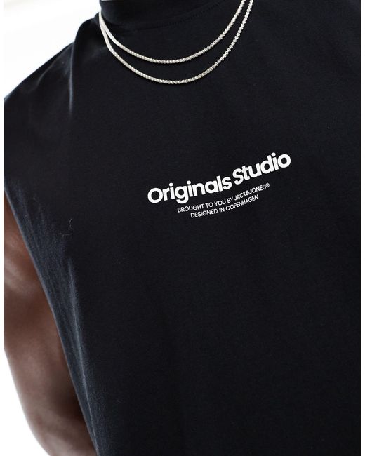Camiseta negra extragrande sin mangas con logo en el pecho Jack & Jones de hombre de color Black