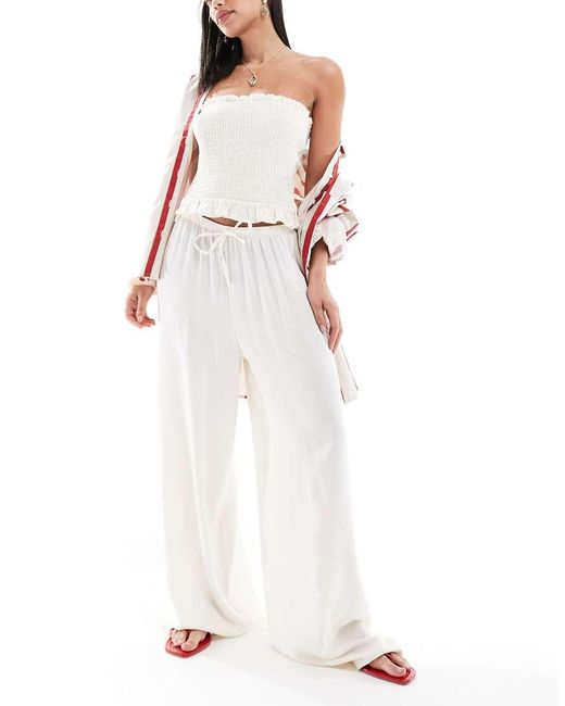 ASOS White Linen Blend Pocket Detail Pull On Trouser