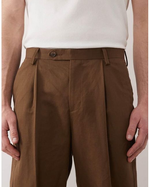 ASOS Natural Relaxed Tapered Linen Rich Suit Trousers for men