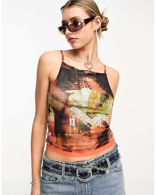 Top De Tirantes Con Diseño Estampado Y Escote Recto De Collusion de color Multicolor