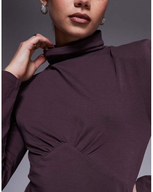 ASOS Purple High Neck Long Sleeve Underbust Detail Mini Dress