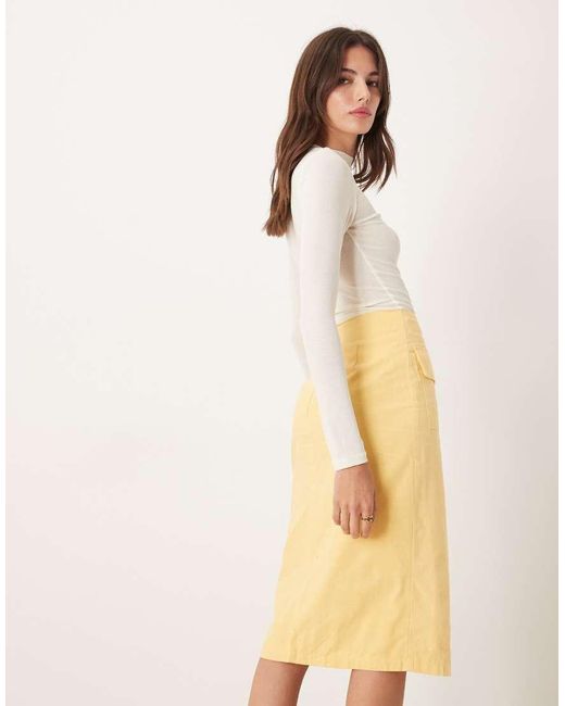 NARRATED Natural Center Split Midi Skirt