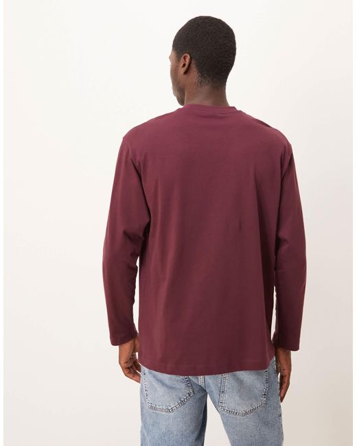 ASOS Red Long Sleeved Relaxed Fit T-shirt With Print Detail for men