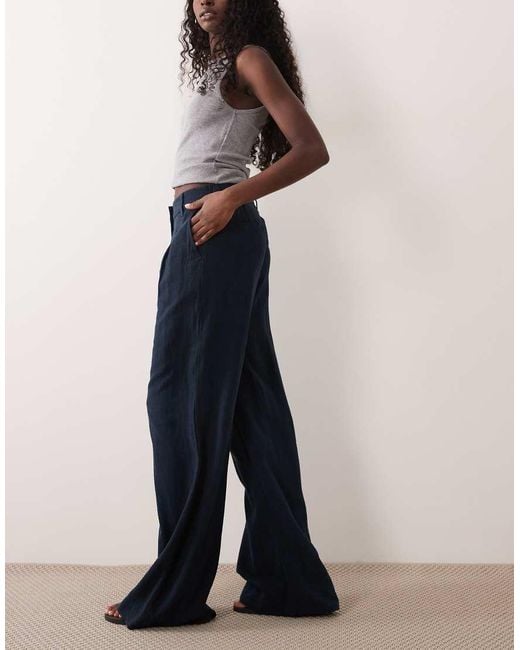 ASOS Blue Wide Leg Trousers With Pleat Detail