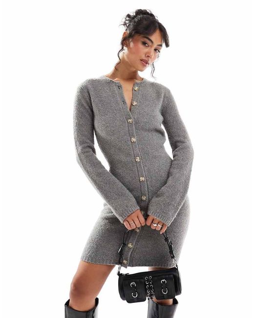 Pretty Lavish Gray Button Down Knit Mini Dress