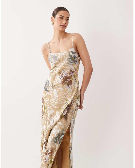 ASOS Natural Devore Printed Slip Maxi Dress