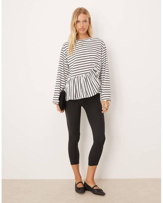 ASOS Gestreept T-Shirt Met Lange Mouwen En Gerimpeld Detail in het White