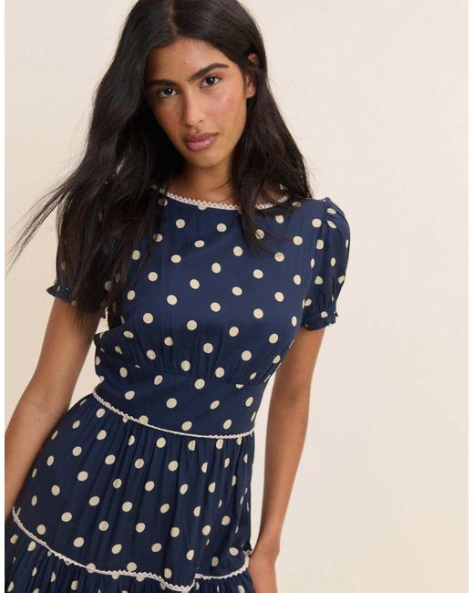 Nobody's Child Blue Polka Dot Tiered Dara Midi Dress