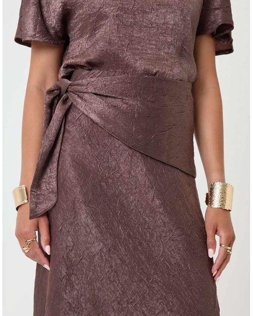 Threadbare Purple Crinkle Satin Wrap Maxi Skirt