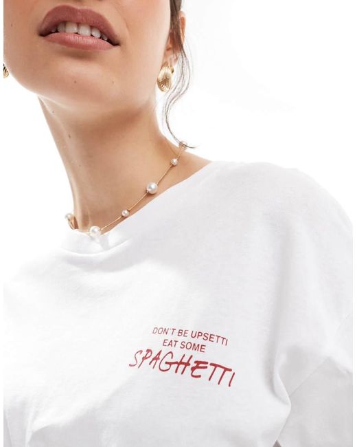 JJXX Oversized T-Shirt Met Spaghettiprint Op De Achterkant in het White