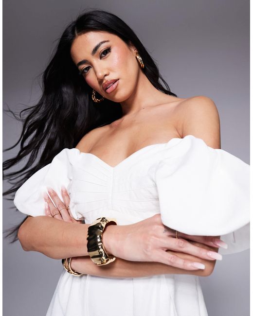 EVER NEW White Off Shoulder Structured Mini Dress