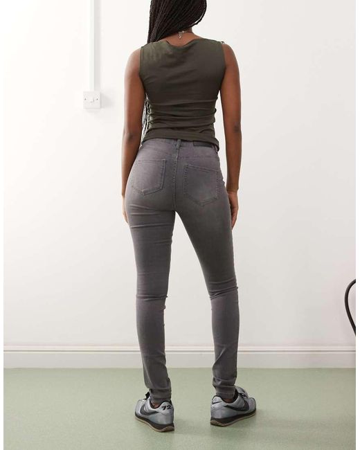 Noisy May Gray Callie High Waisted Skinny Jeans