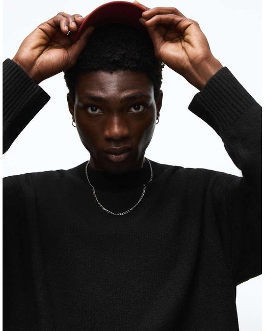 Bershka Black Boxy Round Neck Jumper for men