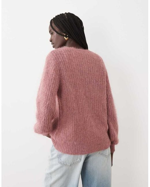 Vila Pink Fluffy Texture Knitted Cardigan
