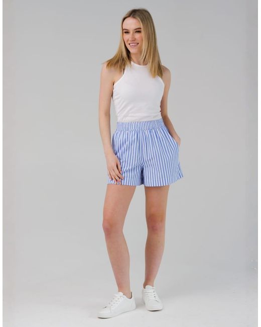 French Connection Blue Cotton Striped Elasticated Waist Shorts