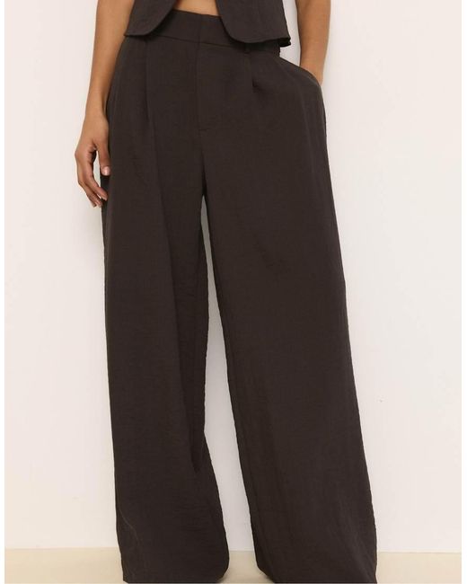 Stradivarius Brown Rustic Wide-leg Trousers With Adjustable Buttons