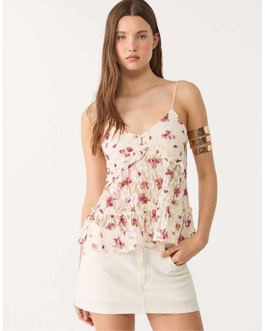 Stradivarius Natural Blonde Lace Top With Straps