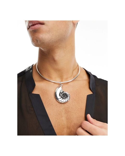 ASOS Black Torque Necklace With Shell Pendant for men