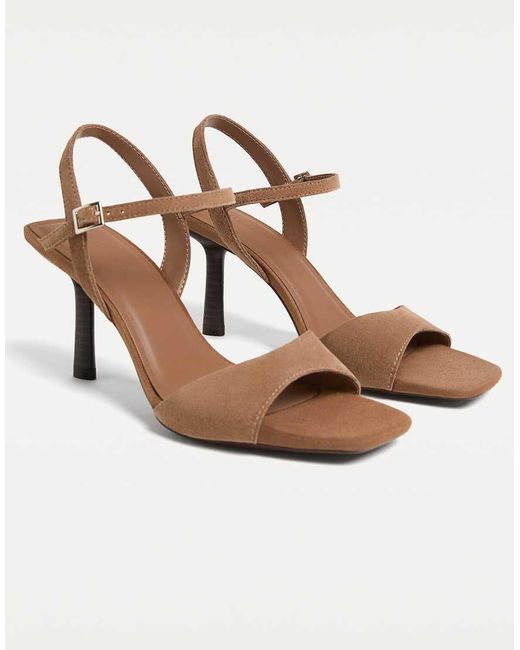 Stradivarius White Leather Heeled Sandals