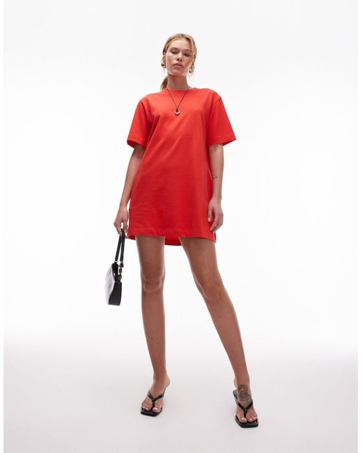 TOPSHOP Red – premium – kurzärmliges oversize-t-shirt-kleid