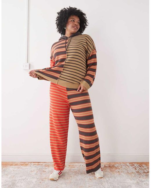 Collusion Red Plus Knitted Spliced Stripe Hoodie Co-ord